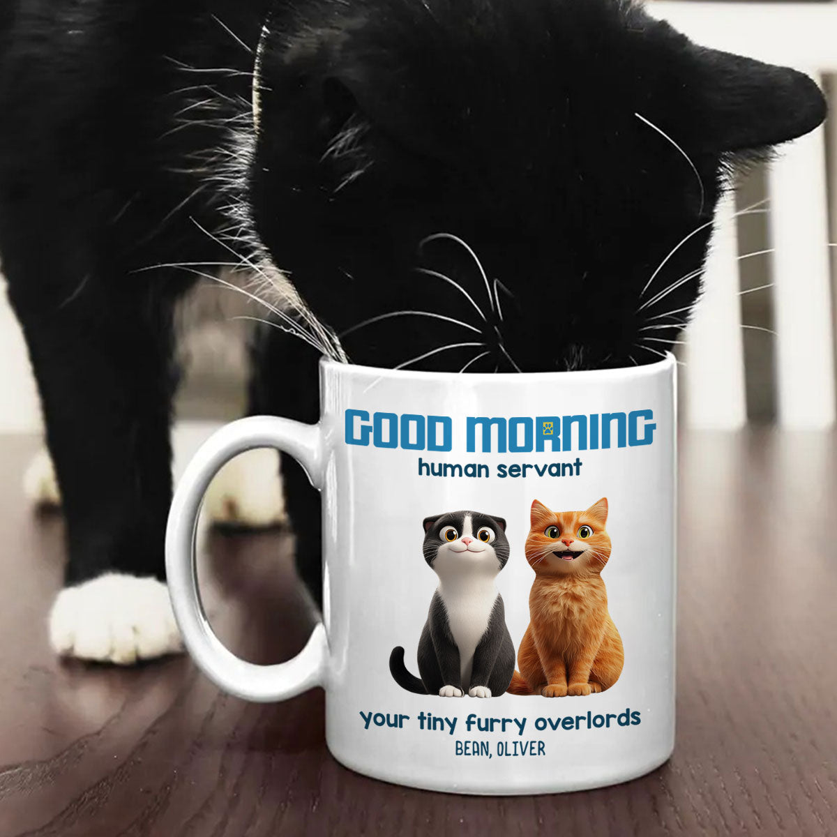Good Morning Human Servant Personalized Mug, Unique Gift for Cat Mom Cat Dad