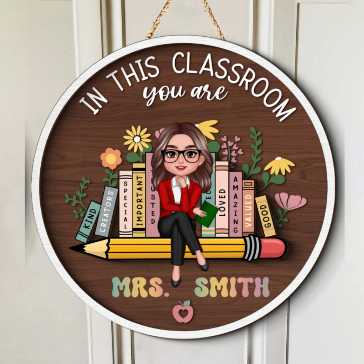 Personalized Teacher 2 Layer Door Hanger, Teacher Appreciation Gifts, Custom Name Sign Plate for Desk, Teacher Welcome Sign