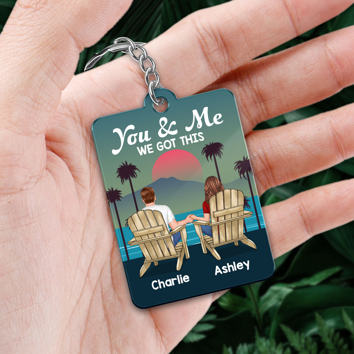Retro Back View Couple Sitting Favorite Song QR Code Personalized Acrylic Keychain