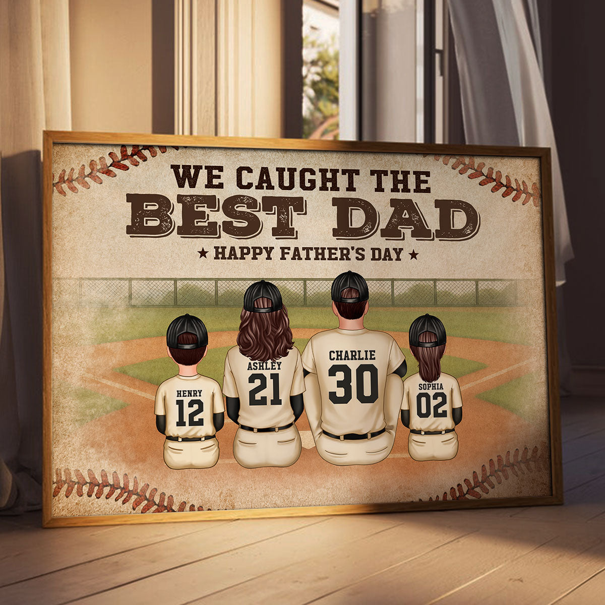 Retro Vintage Baseball Family We Caught The Best Dad Personalized Poster, Unique 2025 Father's Day Gift For Dad