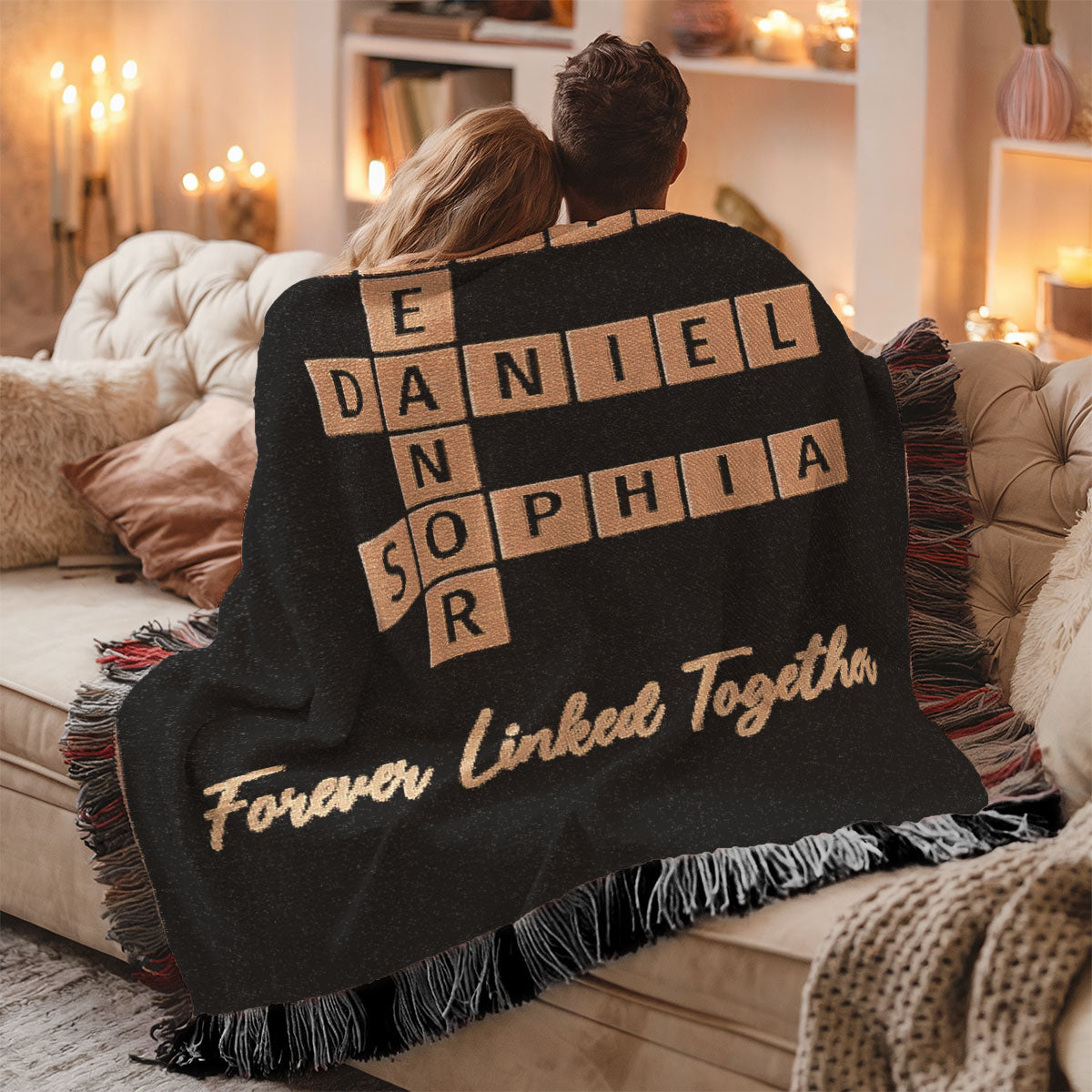Family Crossword Art - Created In A Moment, Treasured Forever Personalized Tapestry Woven Blanket