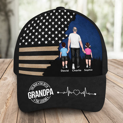 Man Walking With Kids, Nation Flag Personalized Classic Cap, 4th Of July Gift