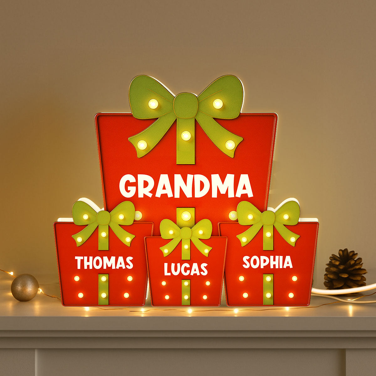 Christmas Grandma's Favorite Gifts Custom Kids Names Christmas Personalized LED Light Box