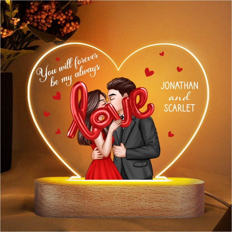 Elegant Couple Holding LOVE Balloon Personalized Heart LED Night Light