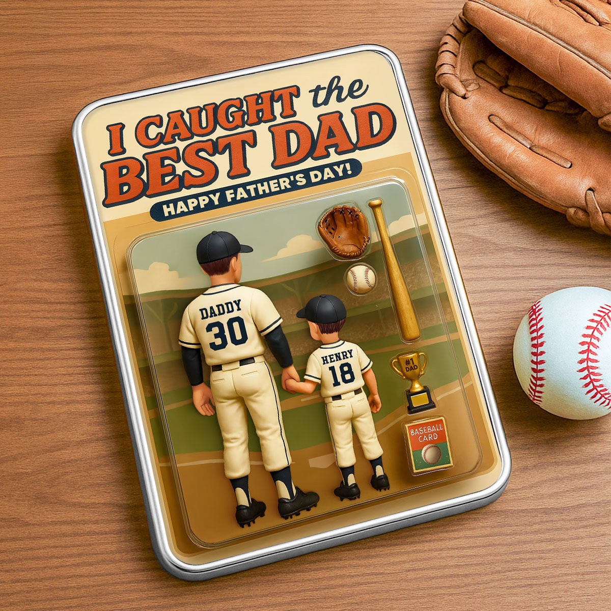 We Caught the Best Dad Baseball Custom Action Figure Personalized Mirrored Picture Frame, Father's Day Gift for Dad, Gift for Husband