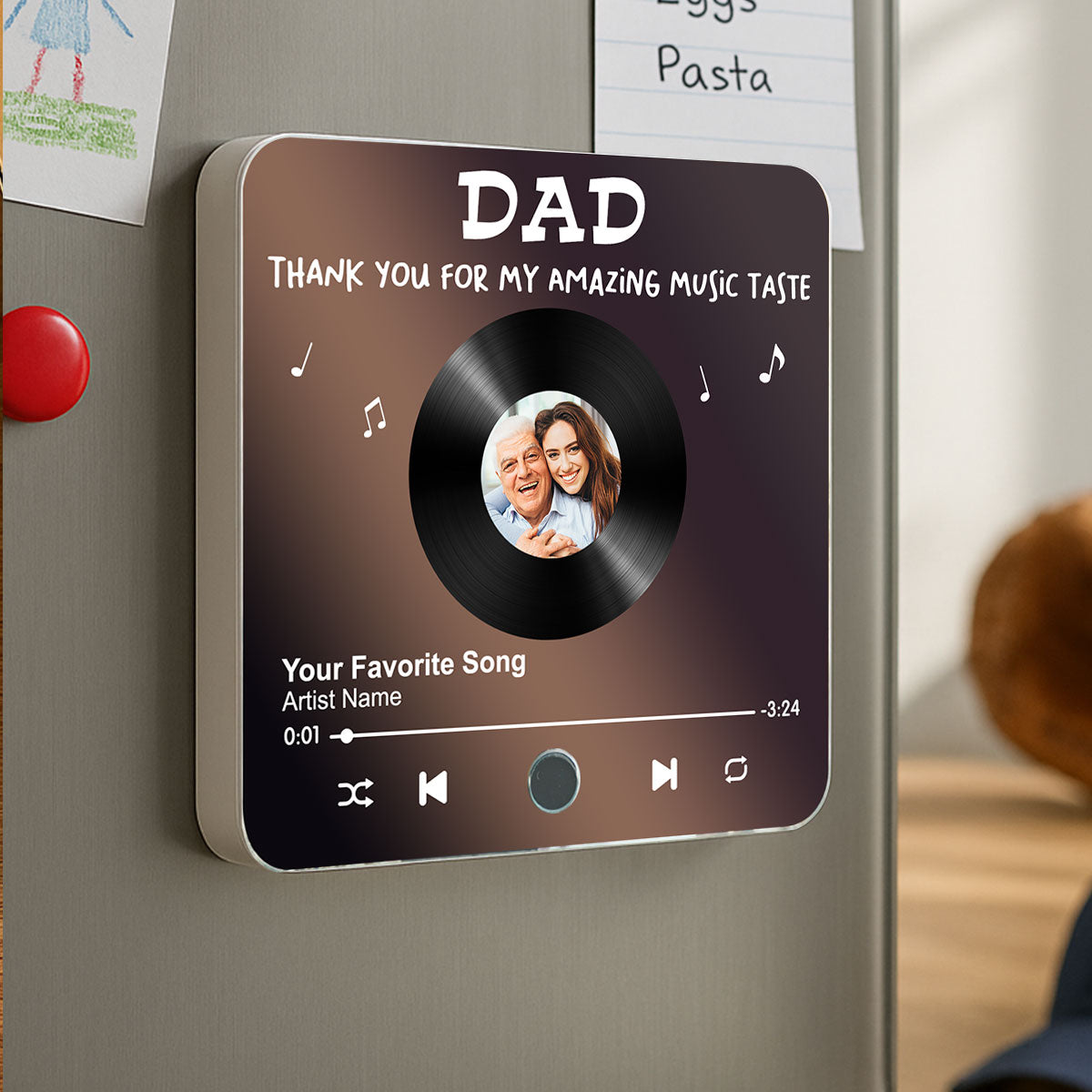 Dad Thank You For My Amazing Music Taste Upload Photo Favorite Song Personalized Music Fridge Magnet