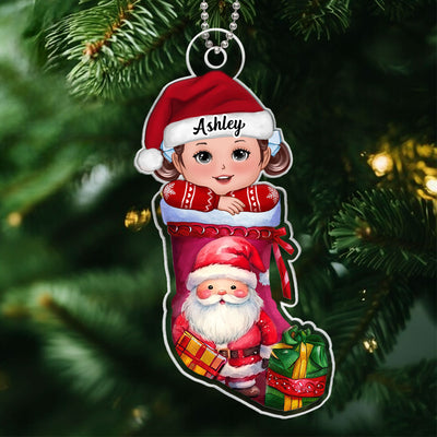 Cute Kid In Christmas Stocking Personalized Acrylic Ornament, Gift For Son, Daughter, Grandson, Granddaughter, Grandchildren
