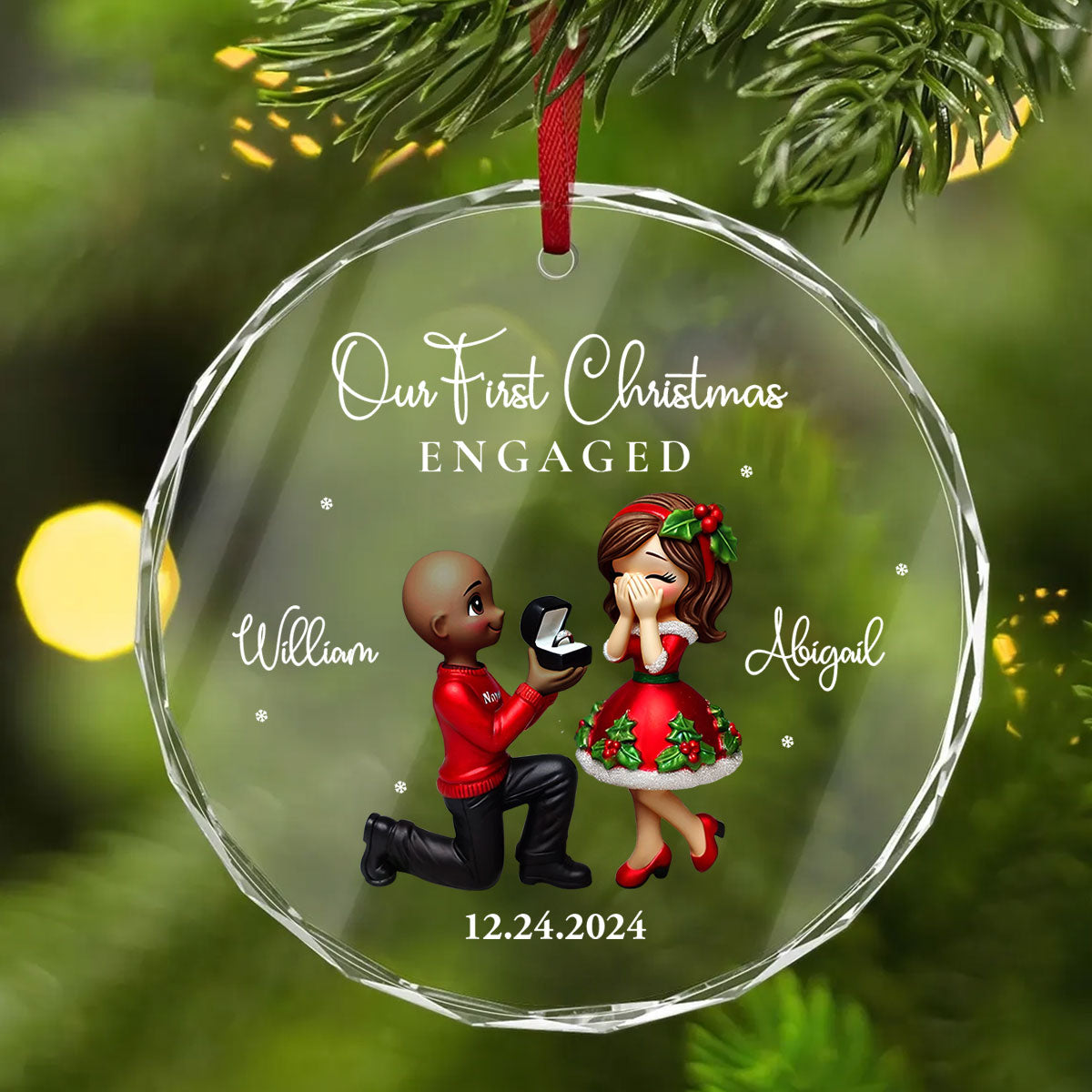 Our First Christmas Engaged Married, Newly Engaged Married Couple Personalized Glass Ornament, Gift for him, gift for her