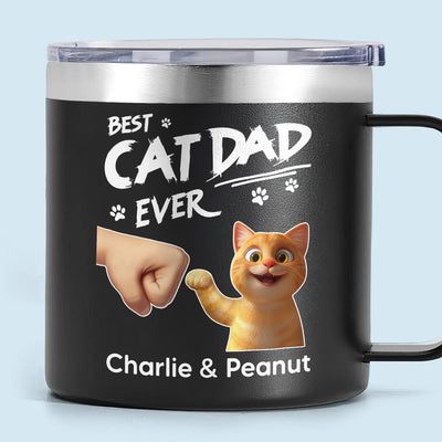 Best Cat Dad Ever Personalized Stainless Steel Tumbler With Handle, Unique 2025 Father's Day Gift For Cat Lovers