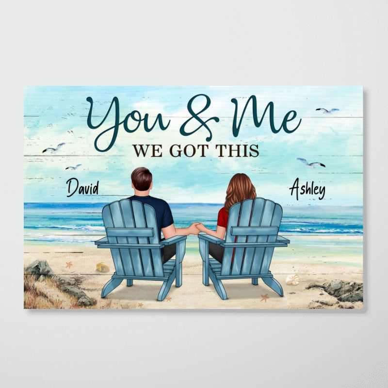 Back View Couple Sitting Beach Landscape Personalized Horizontal Poster
