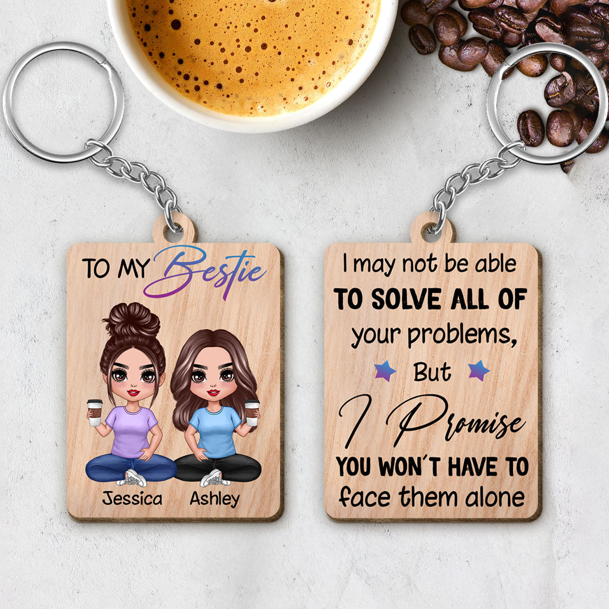 Doll Besties To My Bestie Personalized Wooden Keychain