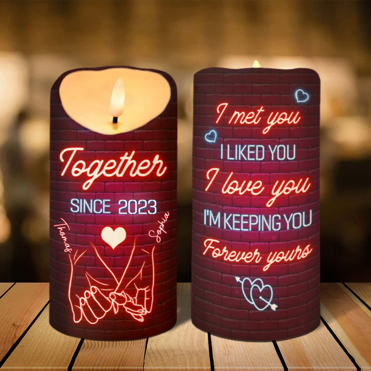 Couple Love Message Neon Light Theme Hand In Hand Outline Personalized LED Candle