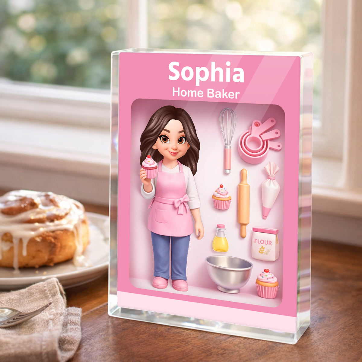Home Baker 3D Action Figure - Personalized Acrylic Block - Gift for Bakers