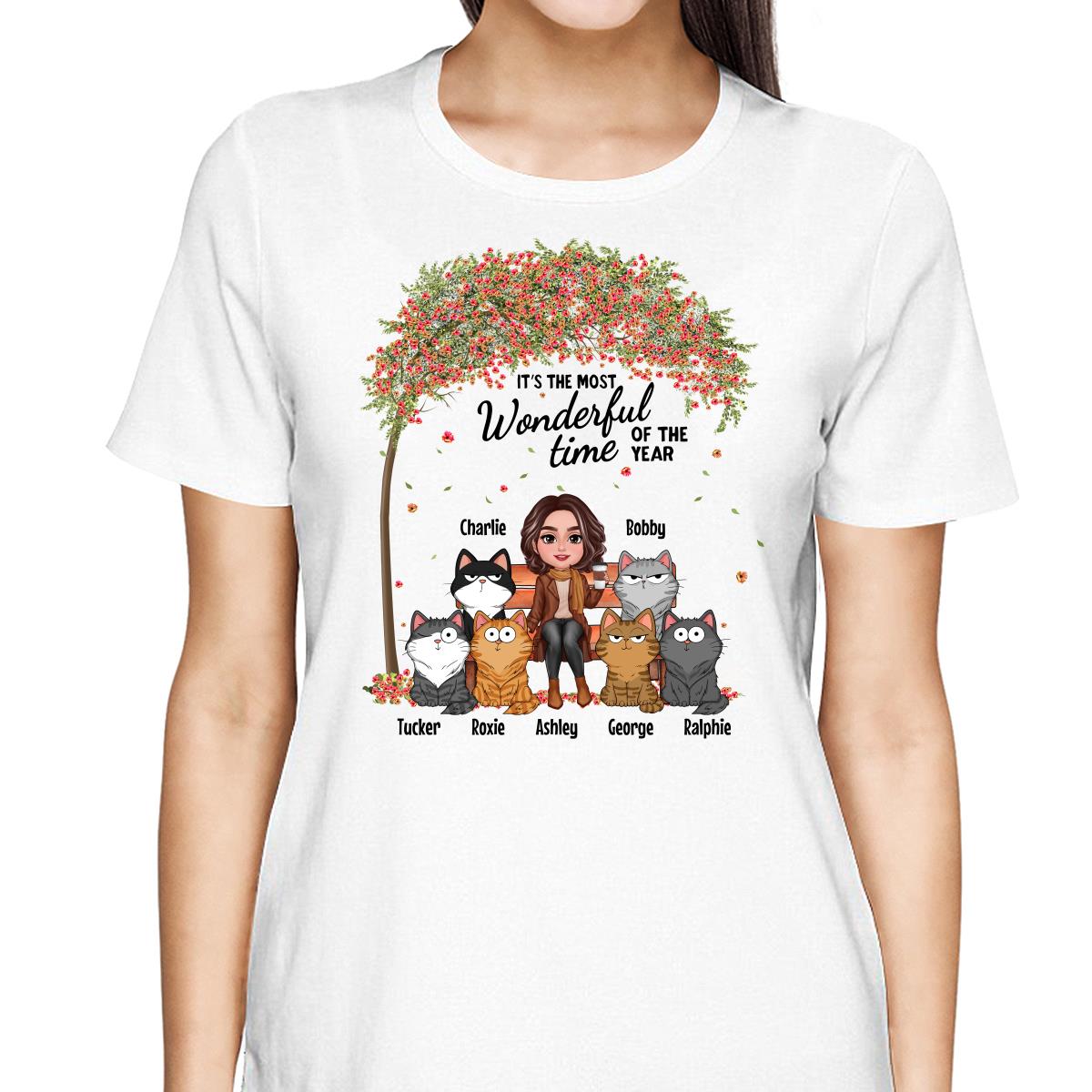 Cat Mom Sitting Under Tree Funny Cats Expressions Personalized Shirt