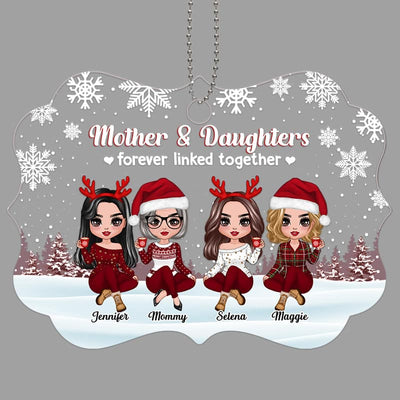 Mother & Daughters Forever Linked Together Snow Background Personalized Acrylic Ornament