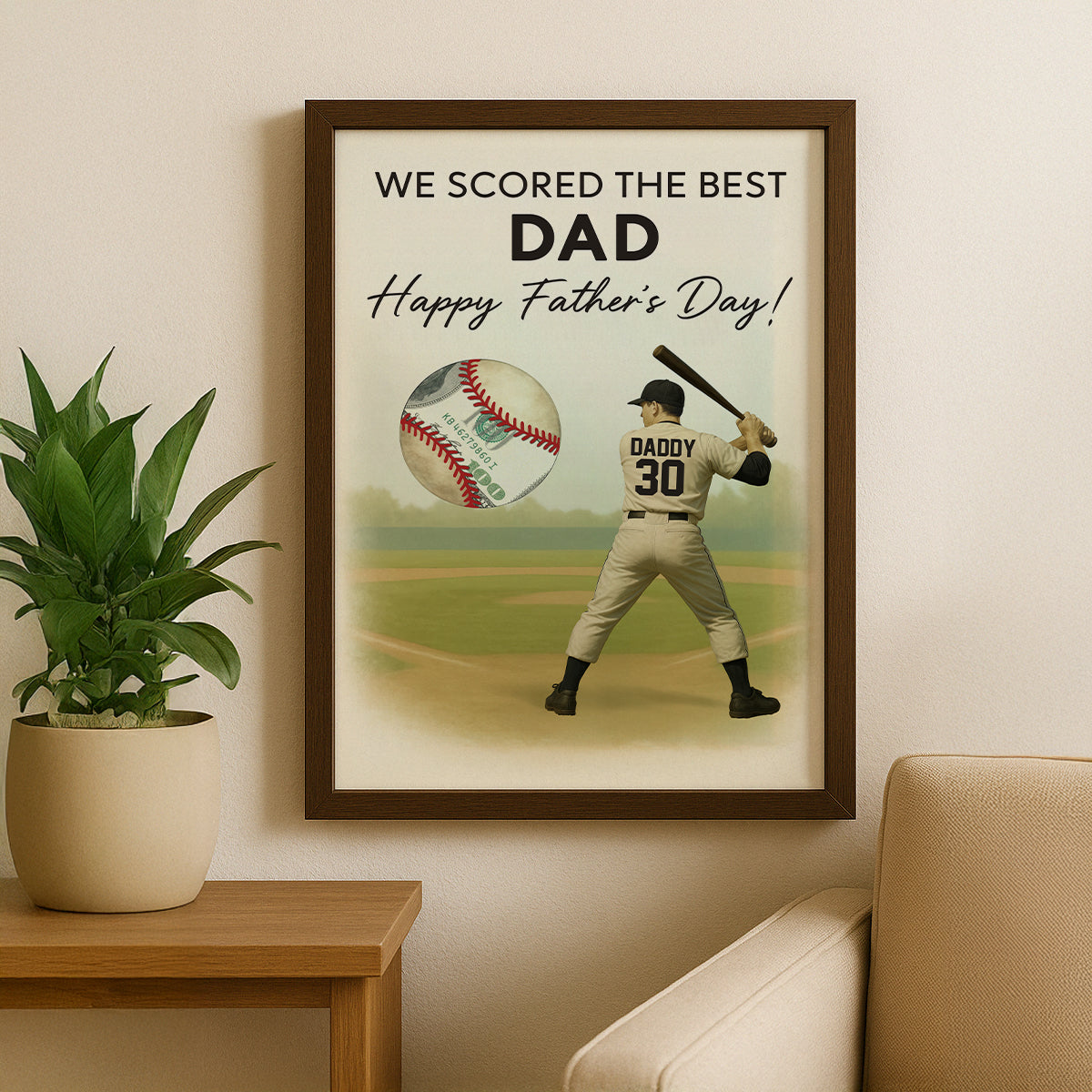 Baseball Dad Happy Father's Day Money Gift Personalized Poster, Gift for Dad, Gift for Husband