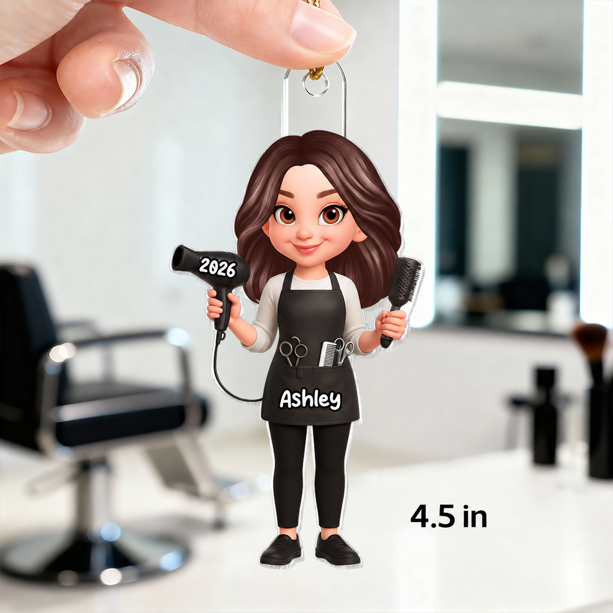 3D Effect Christmas Hairdresser Man Woman - Personalized Acrylic Ornament - Gift For Hairdressers