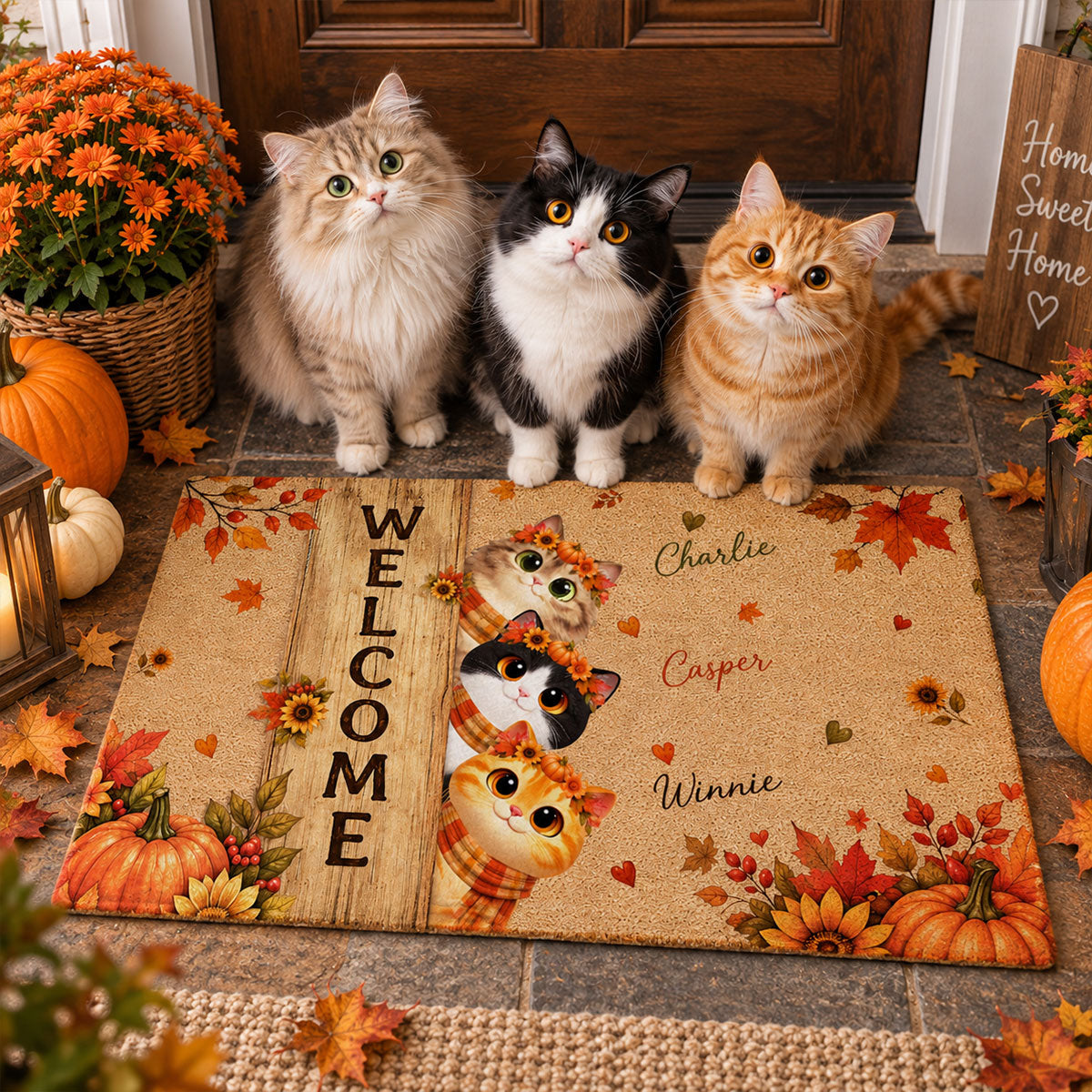 Cozy Fall Cat Welcome - Personalized Doormat - Fall Season Decoration