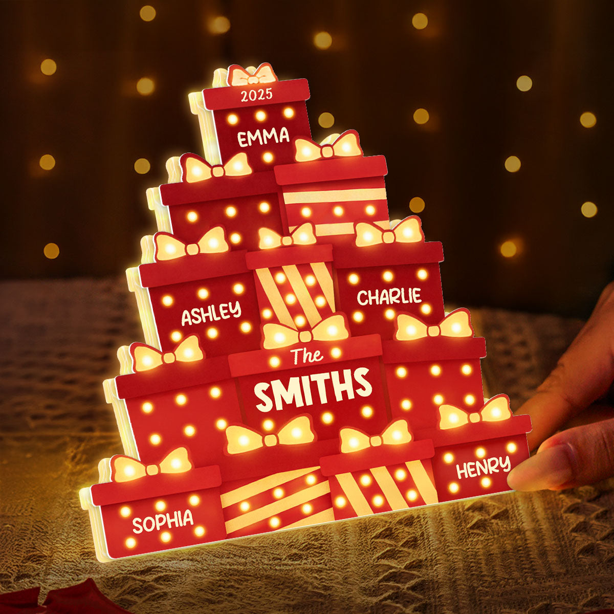 Christmas Family Gifts Box Marquee Effect Pattern Personalized Light Box, Christmas Decor