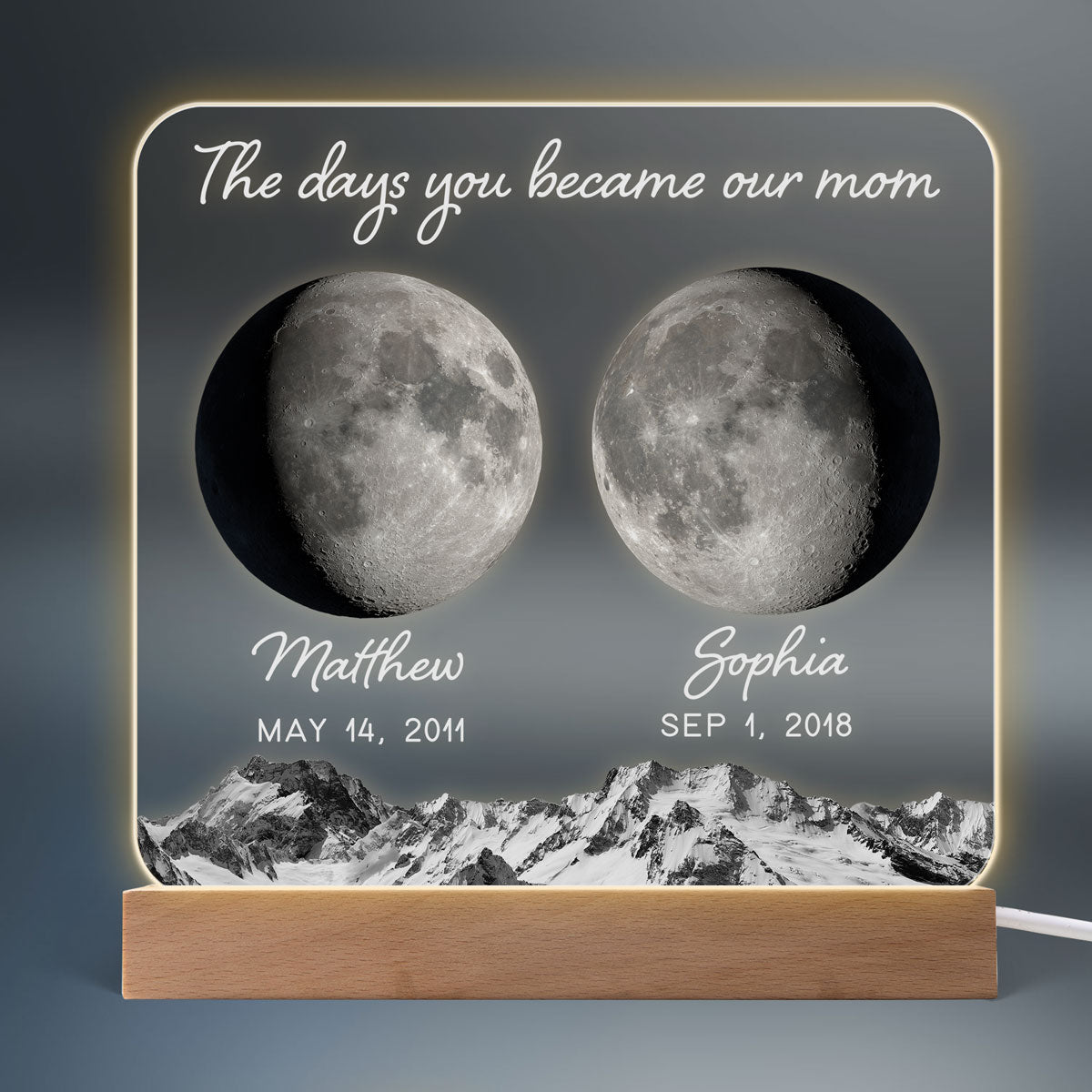 The Day You Became Mom Grandma Custom Birth Moon Phase Personalized Acrylic Warm LED Night Light, Gift
