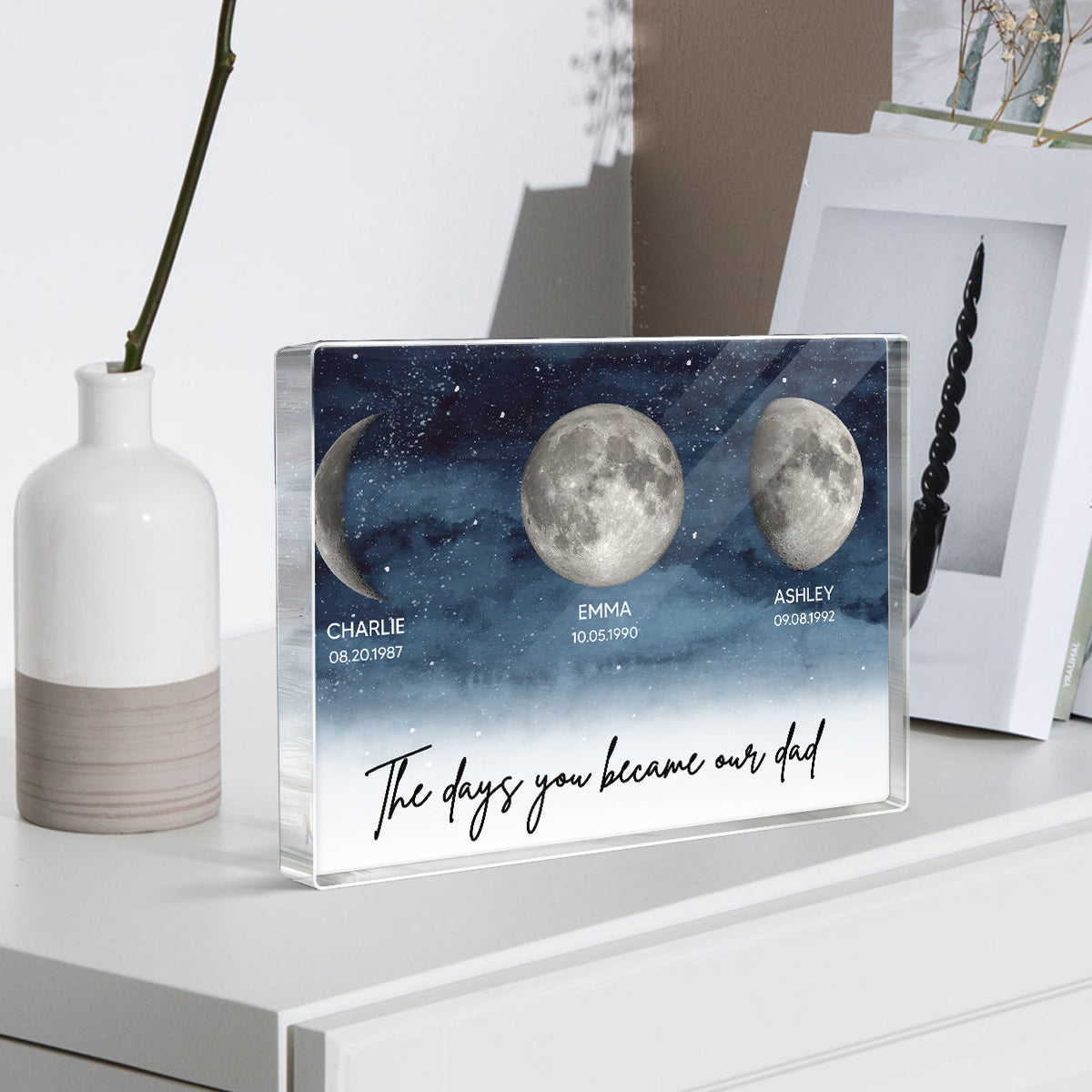 Starry Night Custom Birth Moon Phase The Days You Became Our Dad Personalized Rectangle Acrylic Block Plaque