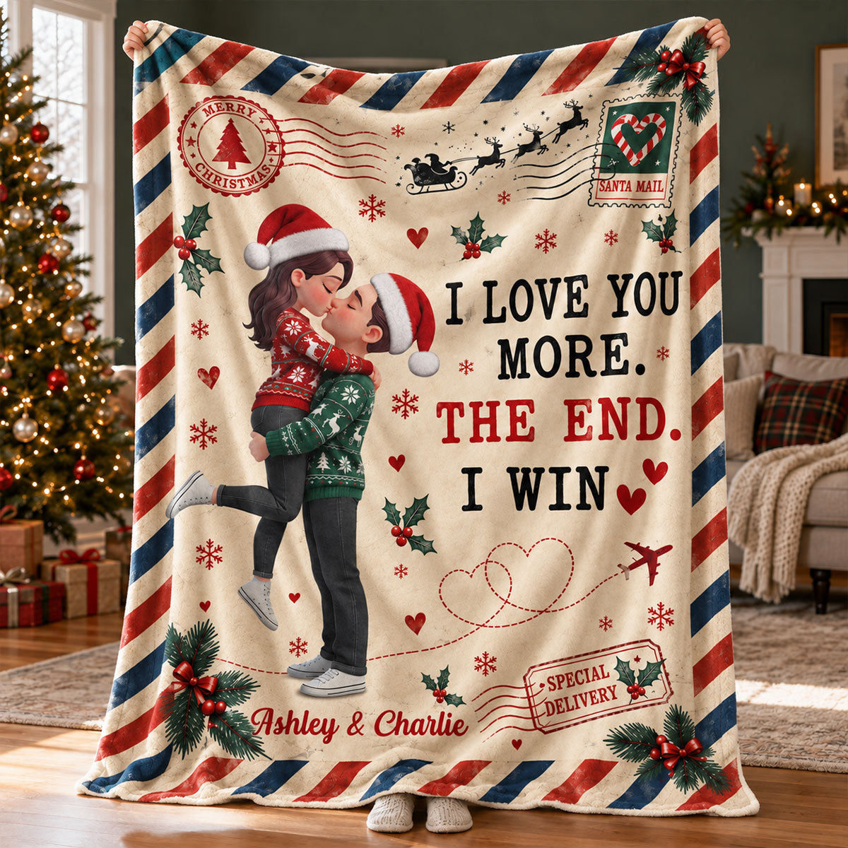 I Love You More The End I Win - Personalized Fleece Blanket - Heartfelt Christmas Gift for Her, for Him