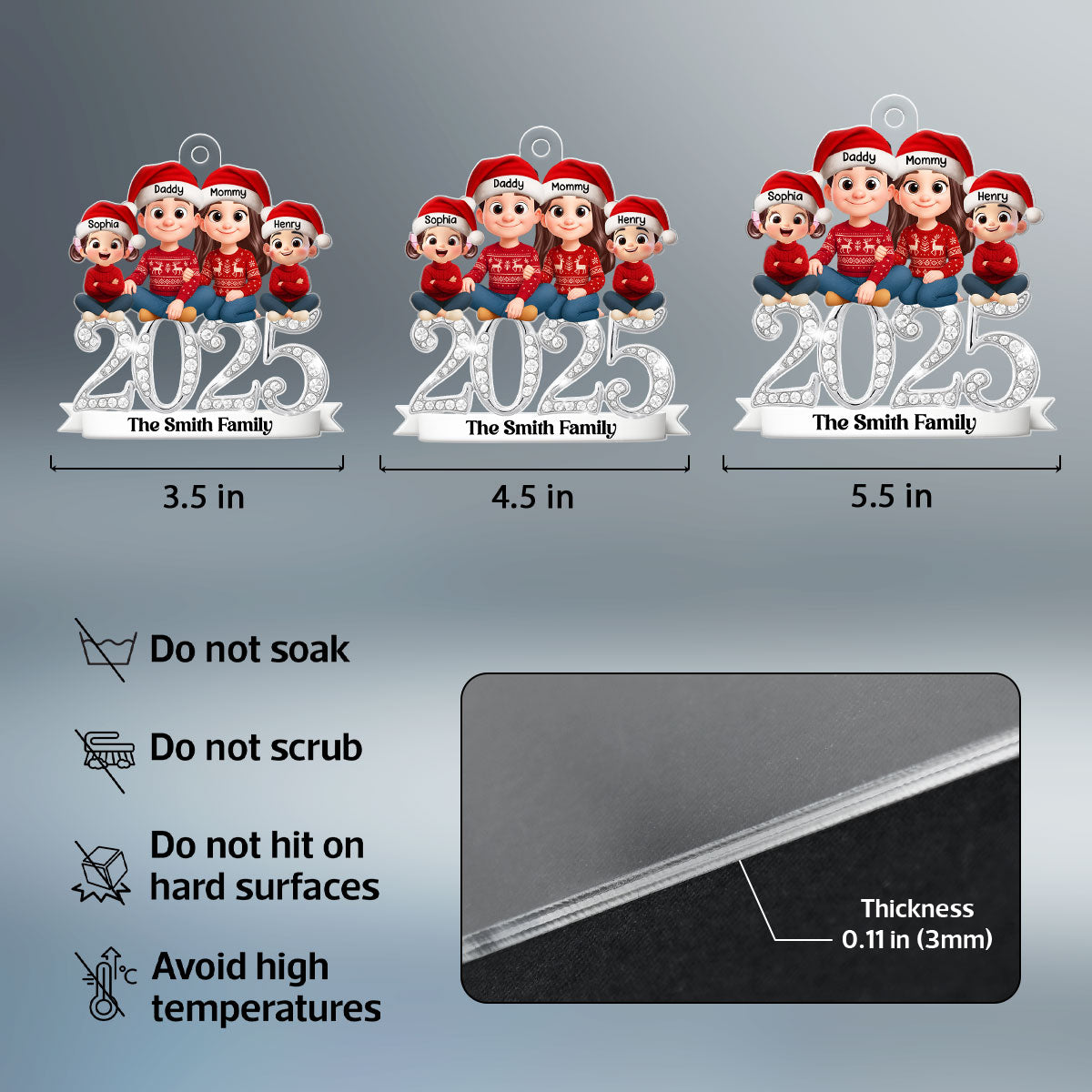 3D Shining Effect 2025 Family Sitting - Personalized Acrylic Ornament - Christmas Gift for Family