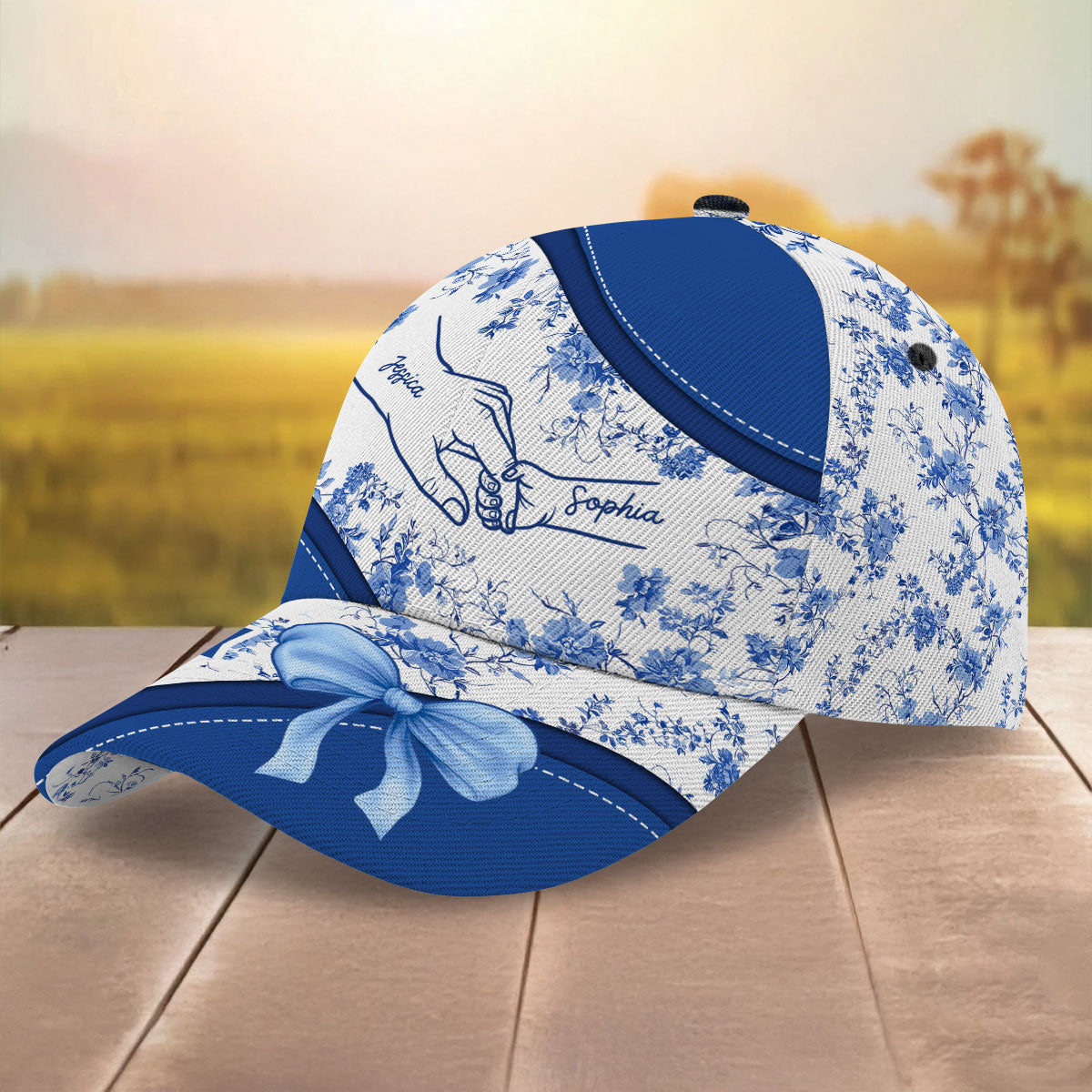Grandma Mom Kids Holding Hands Bow Coquette Chinoiserie Personalized Classic Cap, Mother's Day gift
