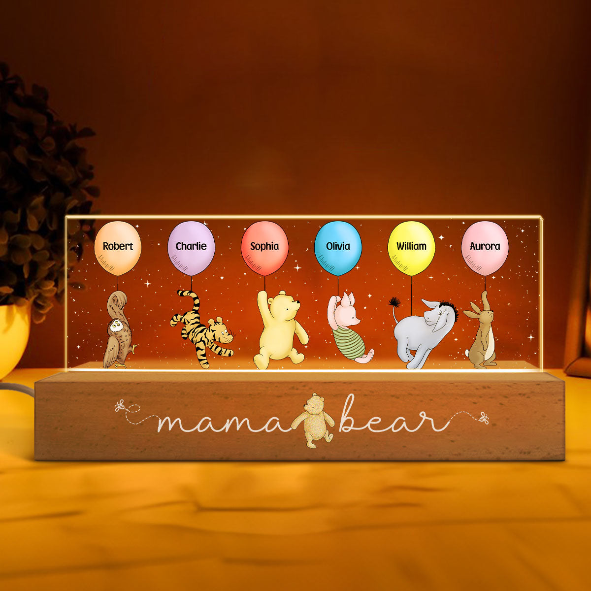 Grandma‘s Grandkids Cute Characters With Balloons Personalized Acrylic Block LED Night Light