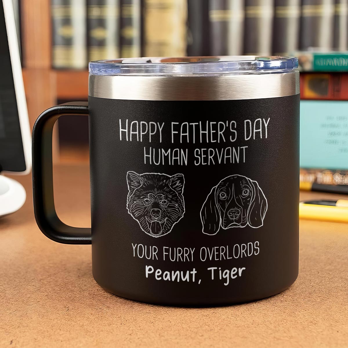 Happy Father's Mother's Day Human Servant Dog Head Outline Personalized Stainless Steel Tumbler With Handle