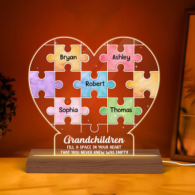 Grandma Grandchildren Puzzle Heart Personalized Acrylic Custom Shape LED Night Light