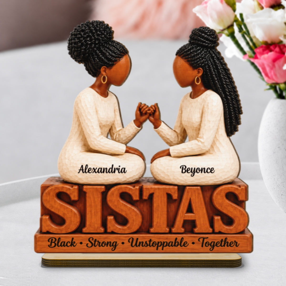 Sistas Black Strong Unstoppable Together - Personalized Wooden Plaque – Gift for Best Friends, Sisters & Soul Sisters