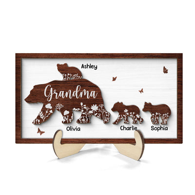 Mama Grandma Bear Personalized 2-layer Wooden Plaque