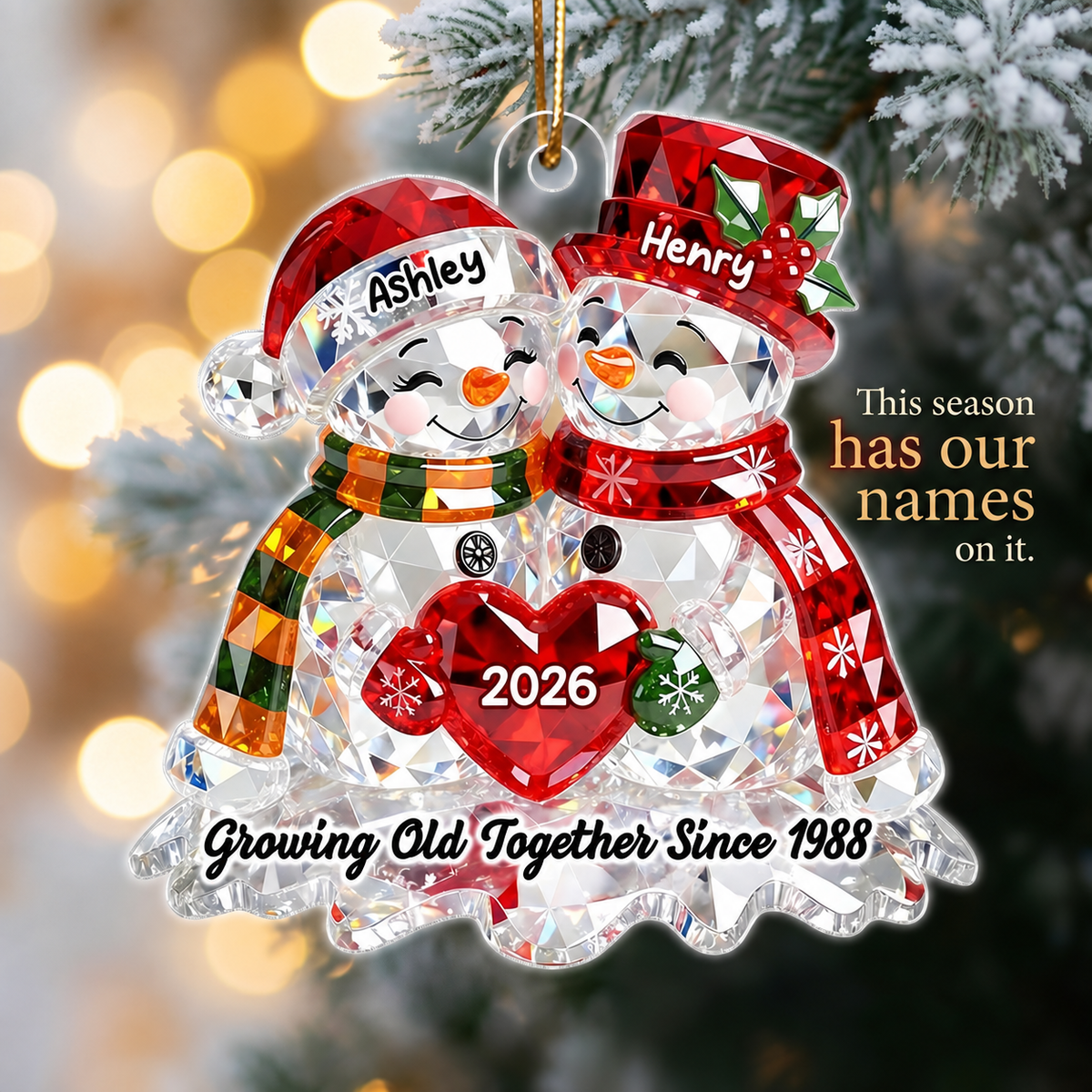 Snowman Couple 3D Crystal Effect - Personalized Acrylic Ornament - Christmas Gift for Couple
