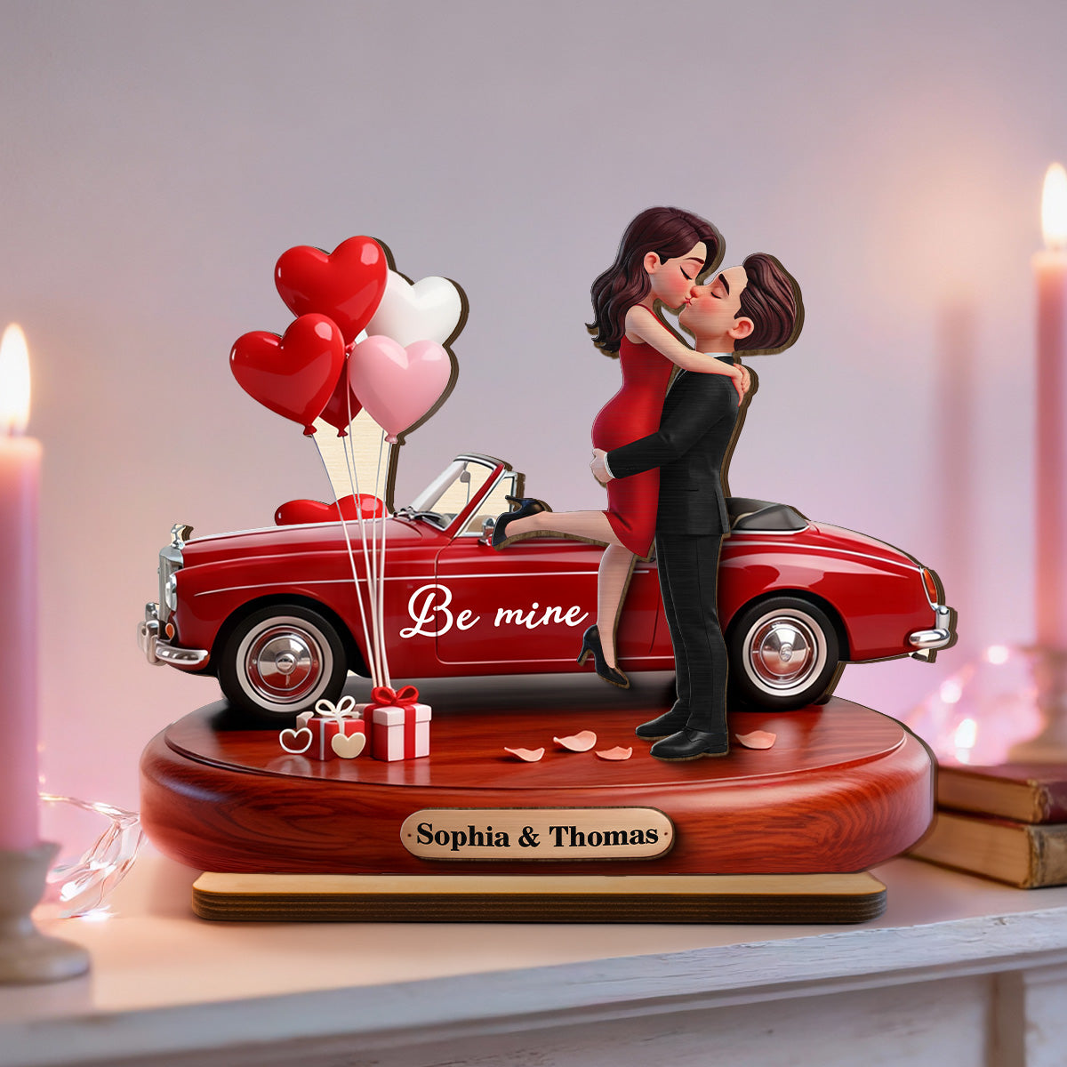 Couple Hugging Kissing Be Mine Valentine - Personalized 2-Layered Wooden Plaque - Valentine's Day Gift For Couple