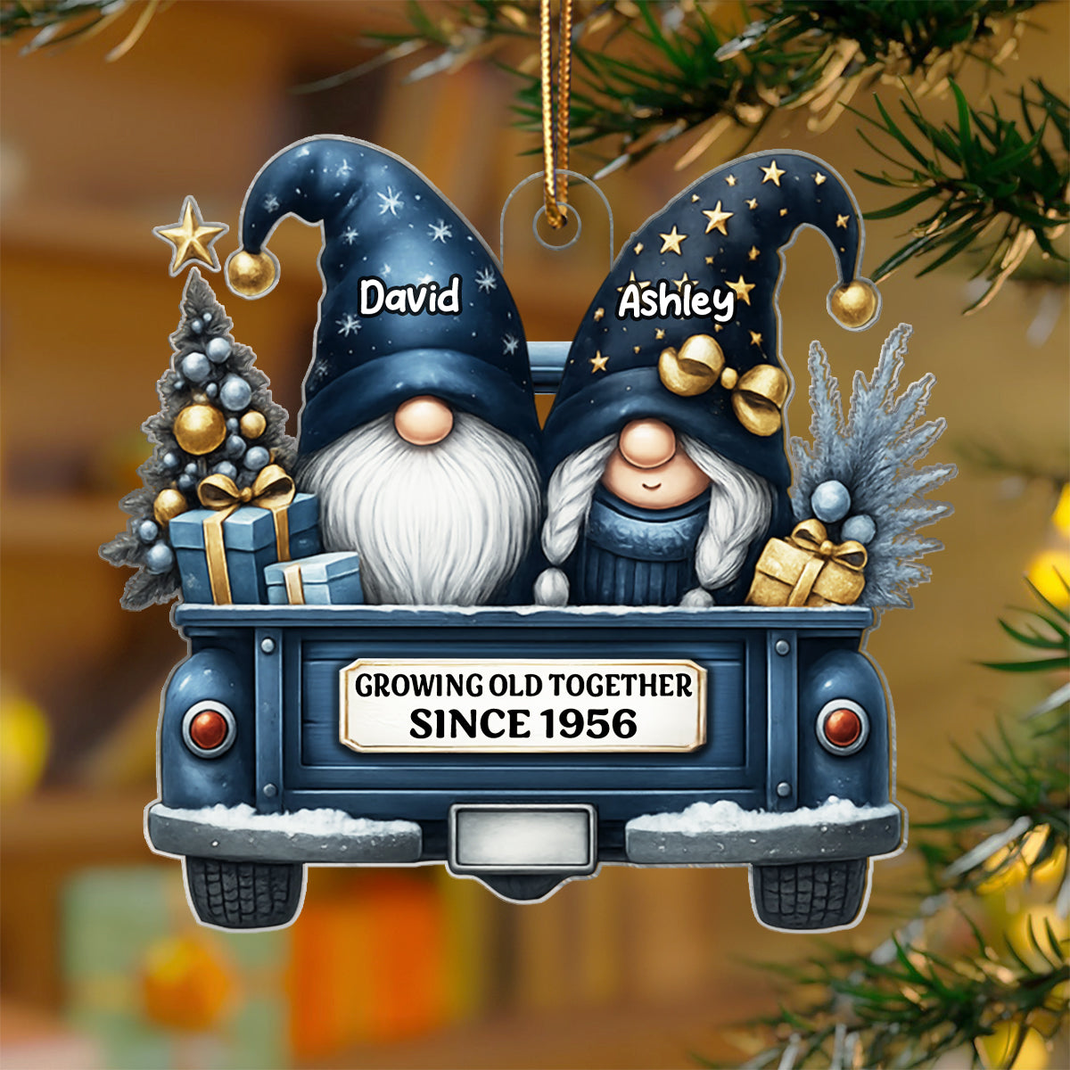 Gnome Couple Growing Old Together - Personalized Acrylic Ornament - Heartfelt Gift For Couple, For Him, For Her, Husband, Wife
