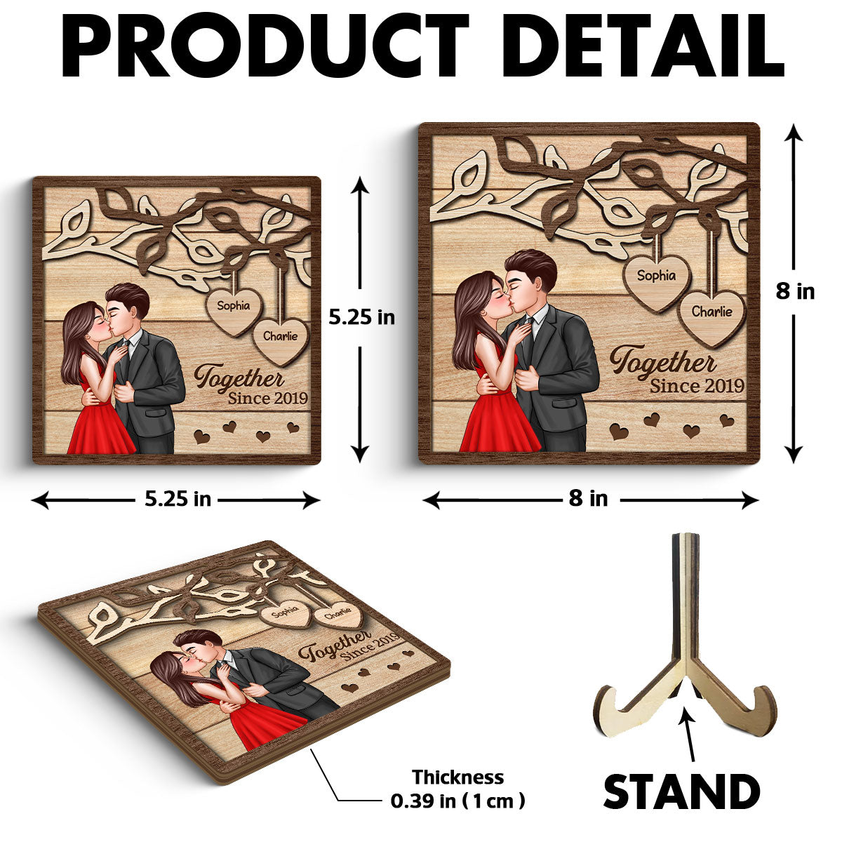 Couple Kissing Under Tree Elegant Couple Personalized 2-Layer Wooden Plaque