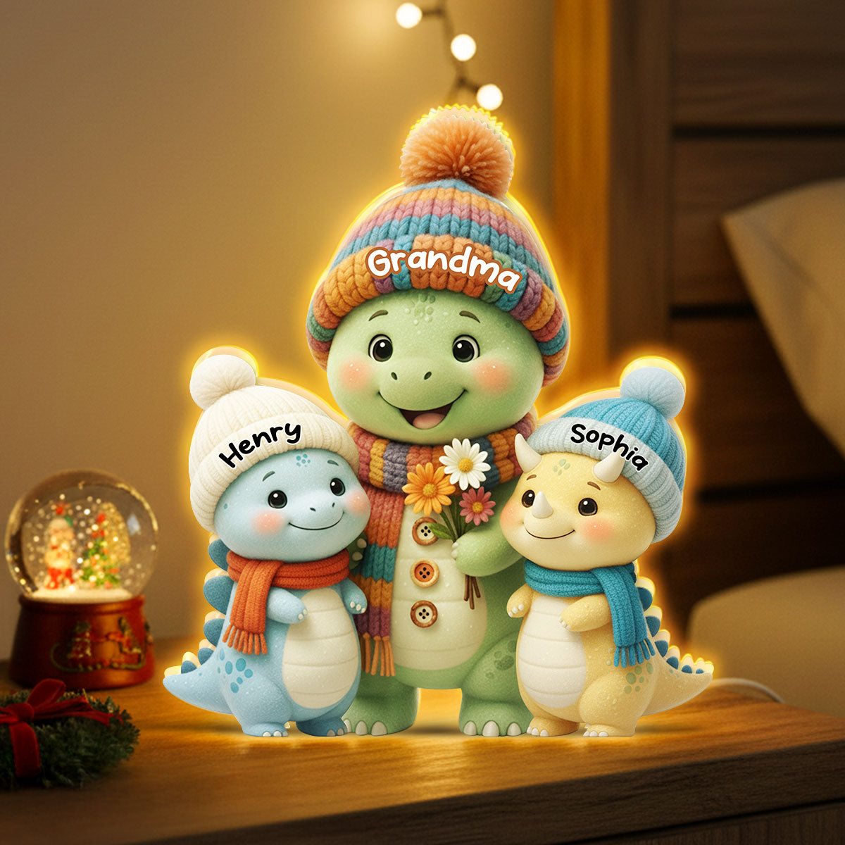 Cute Dinosaur Grandma & Grandkids - Personalized Light Box - Christmas Gift for Grandma