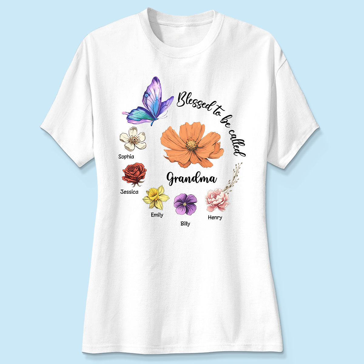 Blessed To Be Called Mom Grandma Circle Birth Month Flowers Personalized Shirt, Gift for Moms, for Grandmas