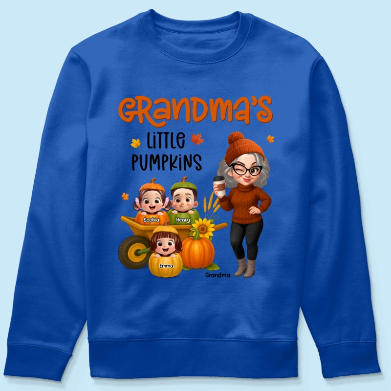 Grandma's Litttle Pumpkins Pretty Grandma And Kids Personalized Shirt, Fall Season gift