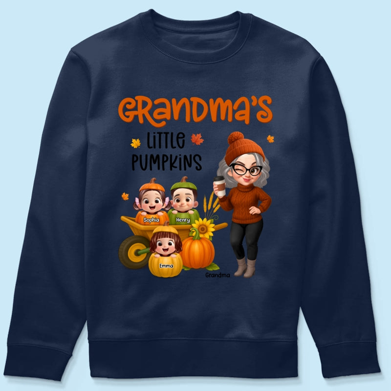 Grandma's Litttle Pumpkins Pretty Grandma And Kids Personalized Shirt, Fall Season gift