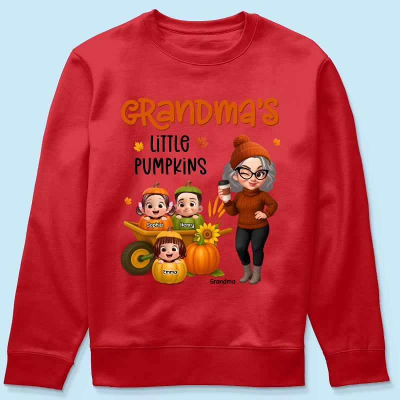 Grandma's Litttle Pumpkins Pretty Grandma And Kids Personalized Shirt, Fall Season gift