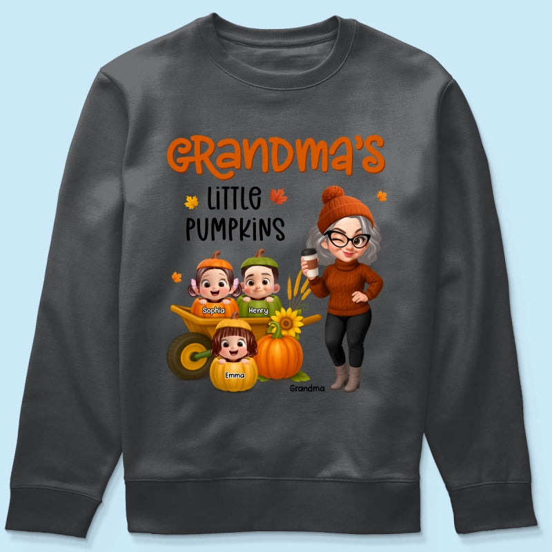 Grandma's Litttle Pumpkins Pretty Grandma And Kids Personalized Shirt, Fall Season gift