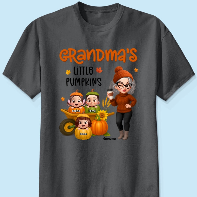 Grandma's Litttle Pumpkins Pretty Grandma And Kids Personalized Shirt, Fall Season gift