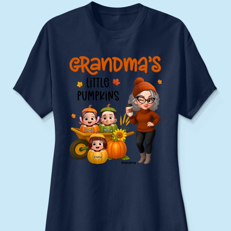Grandma's Litttle Pumpkins Pretty Grandma And Kids Personalized Shirt, Fall Season gift
