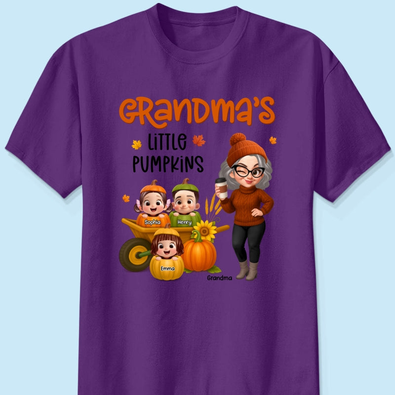 Grandma's Litttle Pumpkins Pretty Grandma And Kids Personalized Shirt, Fall Season gift