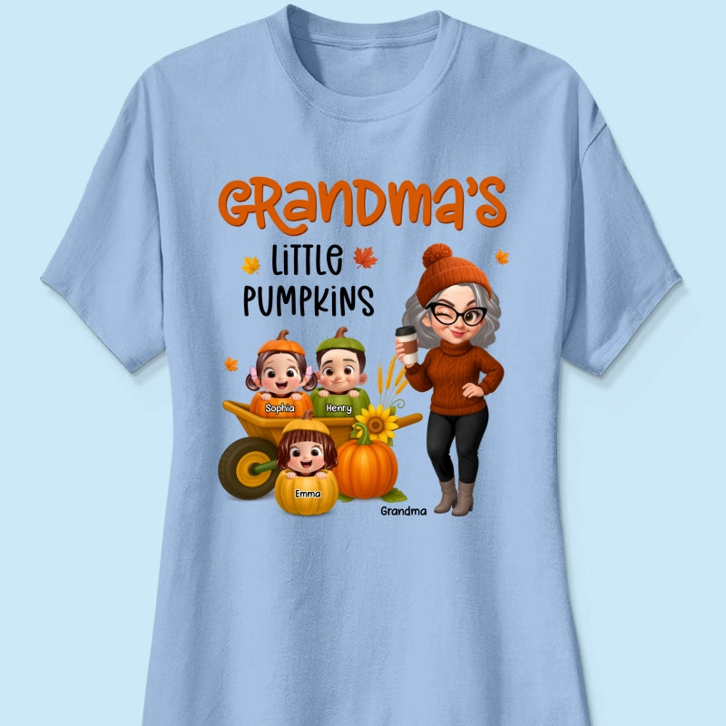 Grandma's Litttle Pumpkins Pretty Grandma And Kids Personalized Shirt, Fall Season gift