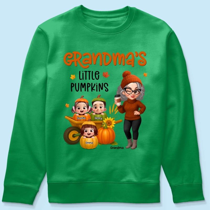 Grandma's Litttle Pumpkins Pretty Grandma And Kids Personalized Shirt, Fall Season gift