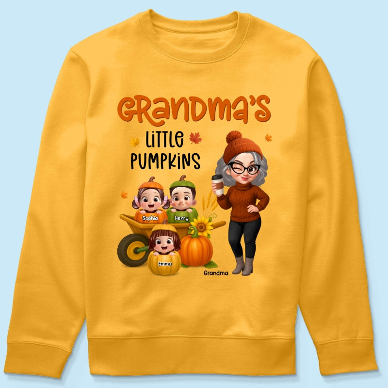 Grandma's Litttle Pumpkins Pretty Grandma And Kids Personalized Shirt, Fall Season gift