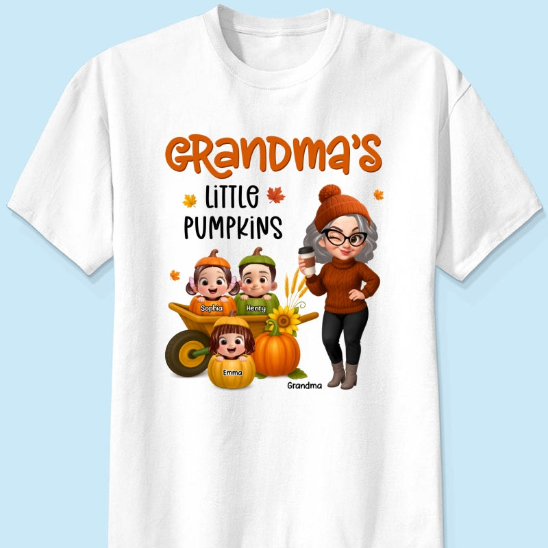 Grandma's Litttle Pumpkins Pretty Grandma And Kids Personalized Shirt, Fall Season gift